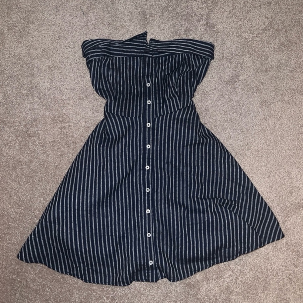 She & Sky Navy Nautical Strapless Dress - Small